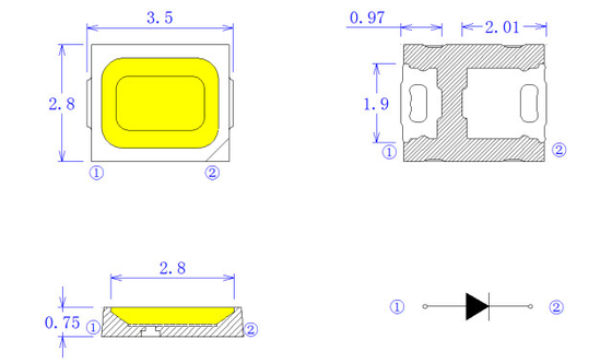 High Brightness SMD LED Chip 1W 2835 18v 60ma For Bulb Lamp