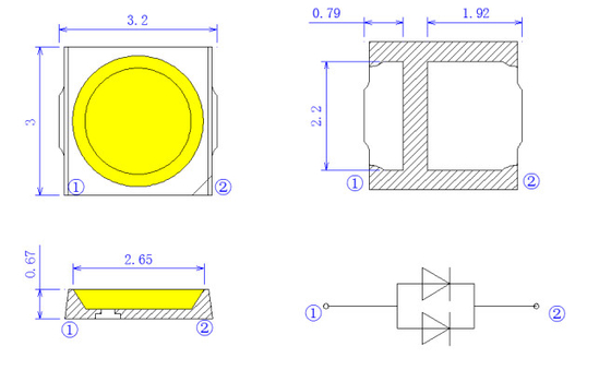 155-165lm 3v 1w 300MA Smd 3030 LED Chip Bead For Bulb Light